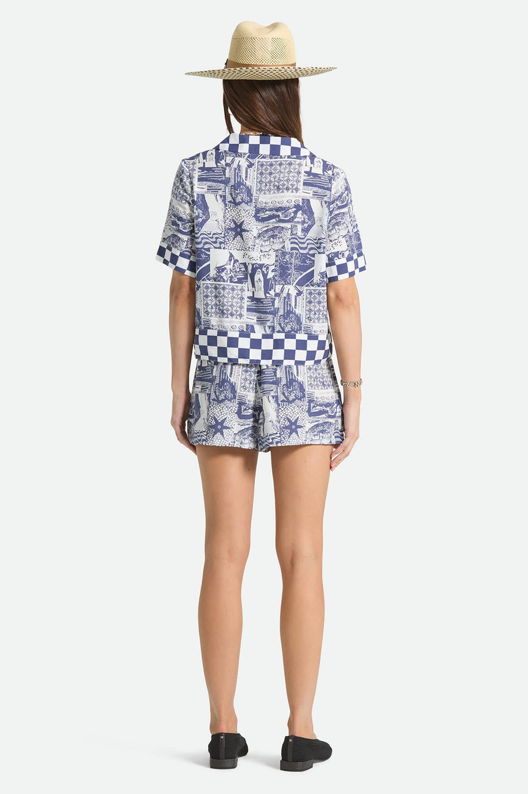 Brixton Women's The Omar Button Down Short Sleeve Shirt - Navy/White Collage - Sun Diego Boardshop