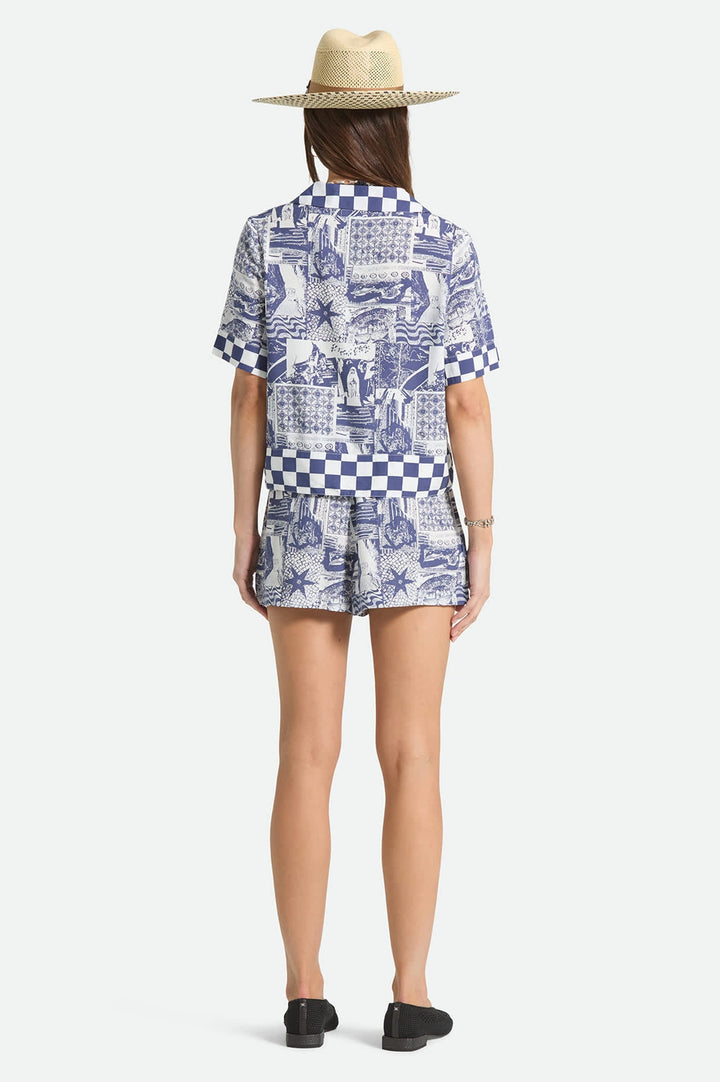 Brixton Women's The Omar Button Down Short Sleeve Shirt - Navy/White Collage - Sun Diego Boardshop