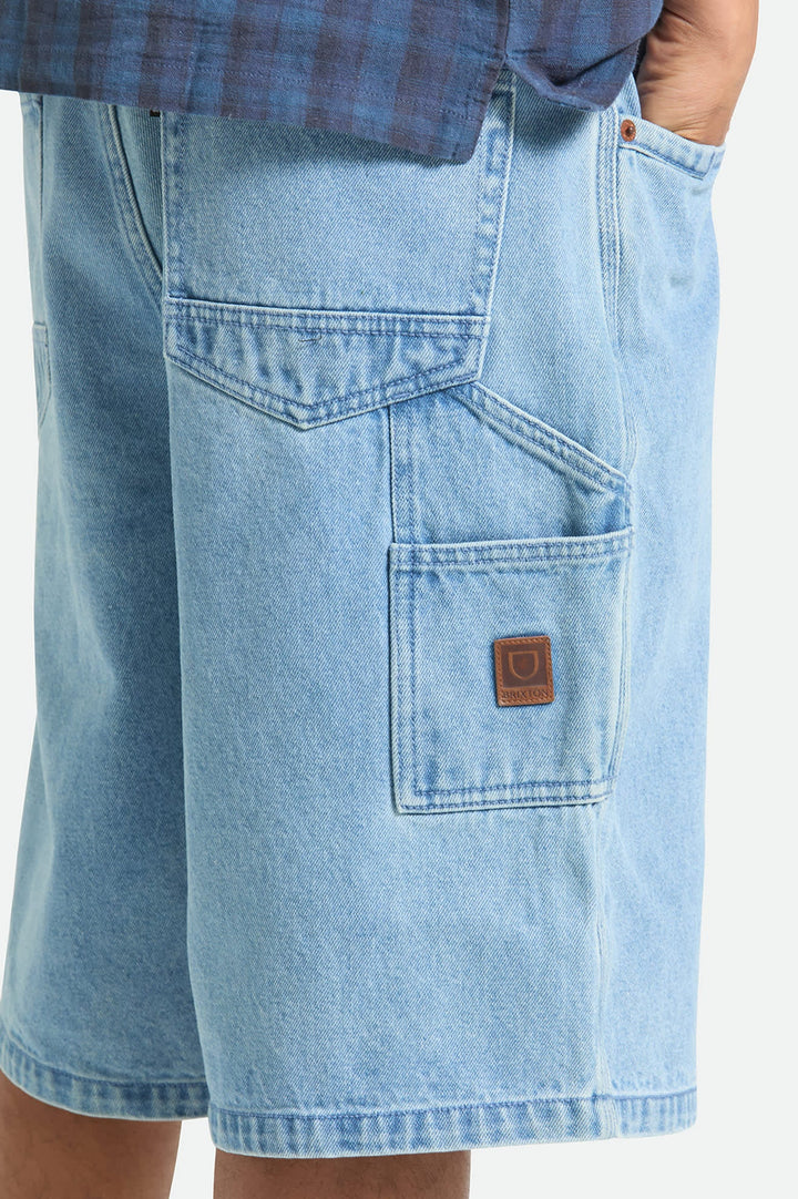 Brixton Men's Builders Carpenter Baggy Short - Washed Blue Denim - Sun Diego Boardshop