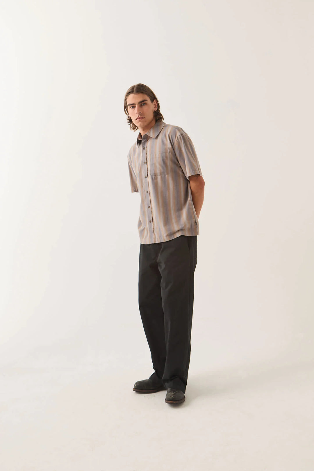 Brixton Men's Cru Shirt - Charcoal Shadow Stripe - Sun Diego Boardshop