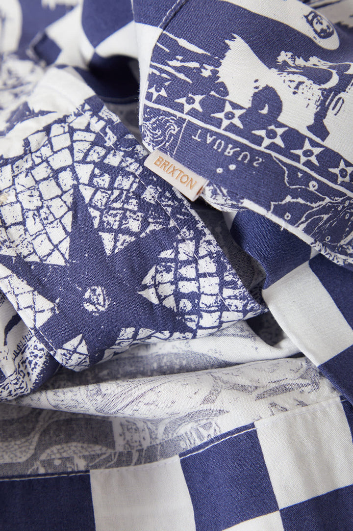 Brixton Women's The Omar Button Down Short Sleeve Shirt - Navy/White Collage - Sun Diego Boardshop