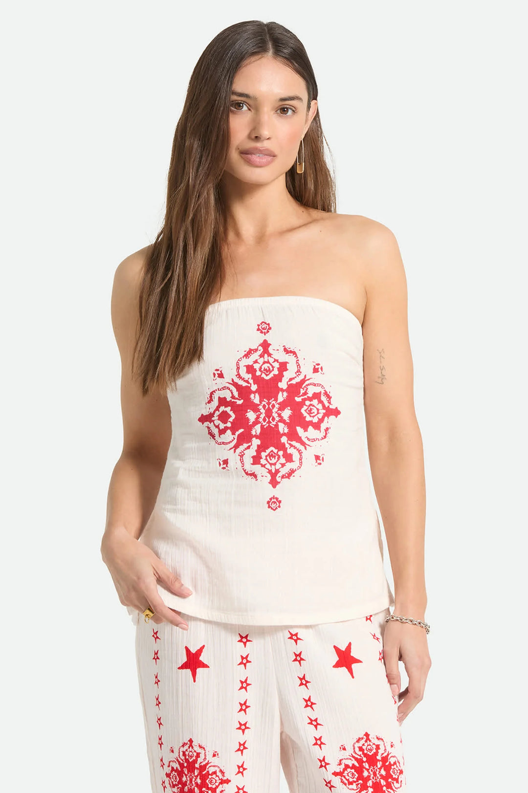 Brixton Women's The Lola Tube Top - Off White/Robust Red - Sun Diego Boardshop