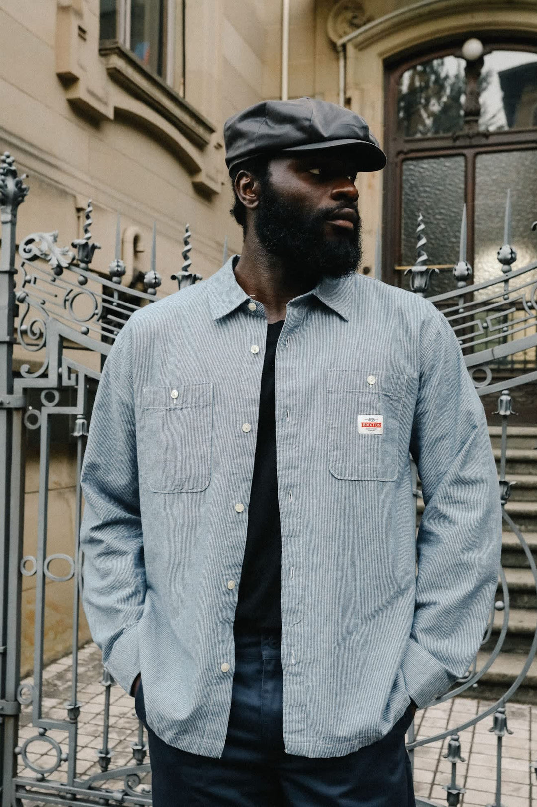 Brixton Men's Trademark Long Sleeve Shirt - Blue Chambray Micro Stripe - Sun Diego Boardshop