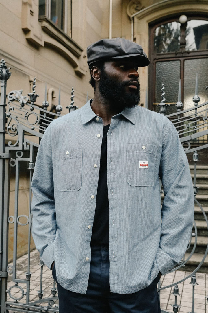Brixton Men's Trademark Long Sleeve Shirt - Blue Chambray Micro Stripe - Sun Diego Boardshop