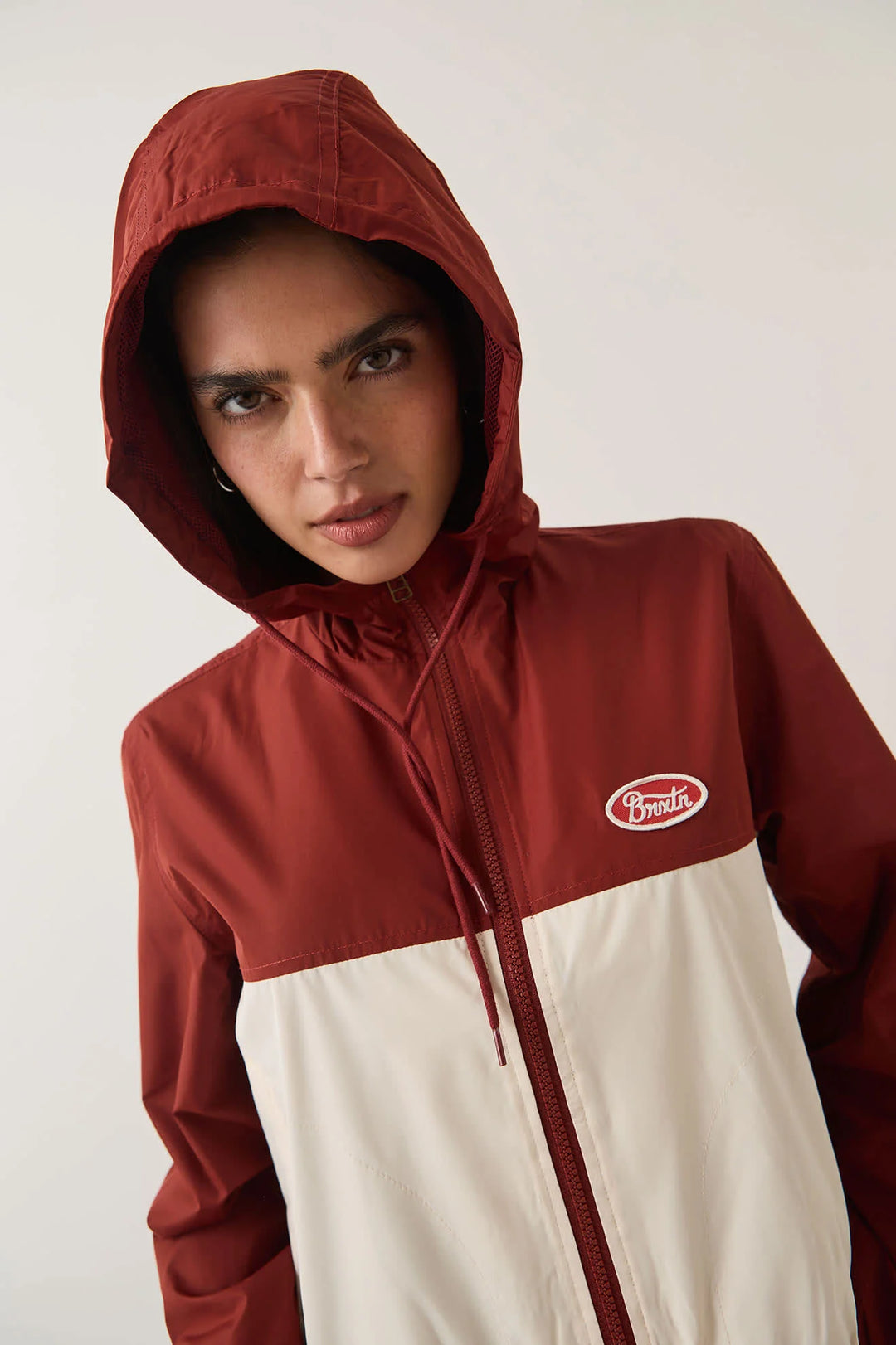 Brixton Women's Parsons Lightweight Hooded Windbreaker - Dark Brick/Whitecap - Sun Diego Boardshop