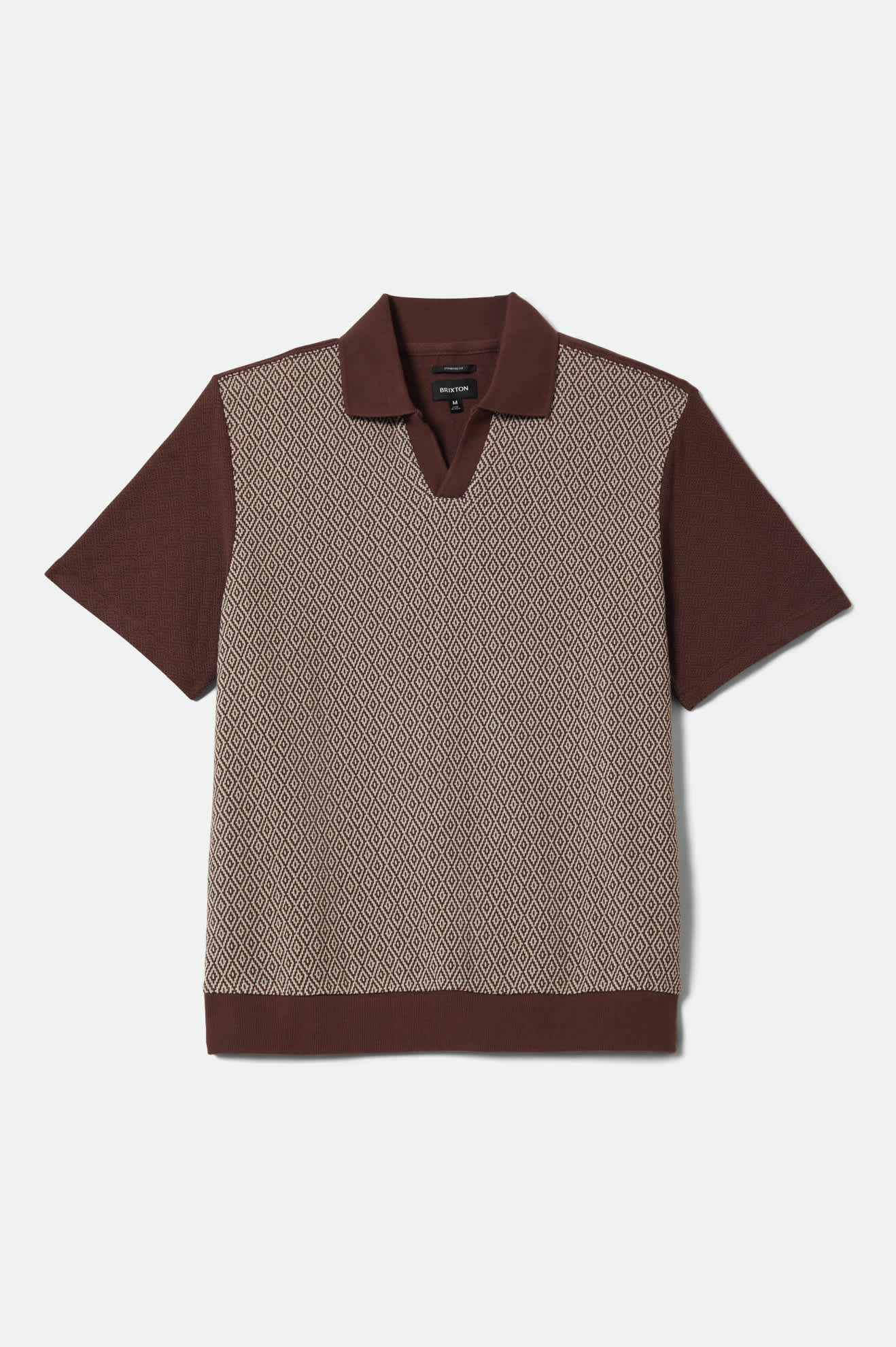 Brixton Men's Theo Jacquard Short Sleeve Polo - Chocolate/Off