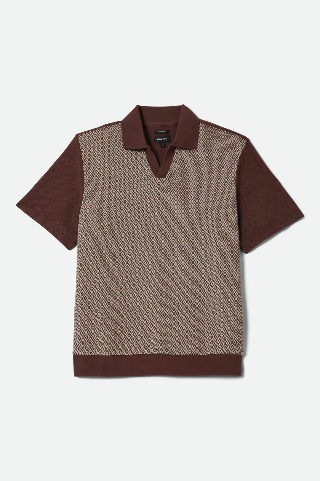 Brixton Men's Theo Jacquard Short Sleeve Polo - Chocolate/Off White
