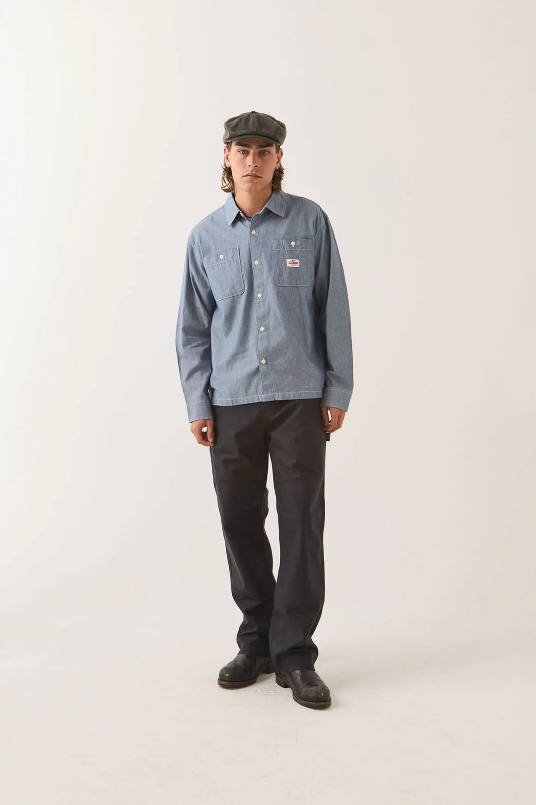 Brixton Men's Trademark Long Sleeve Shirt - Blue Chambray Micro Stripe - Sun Diego Boardshop