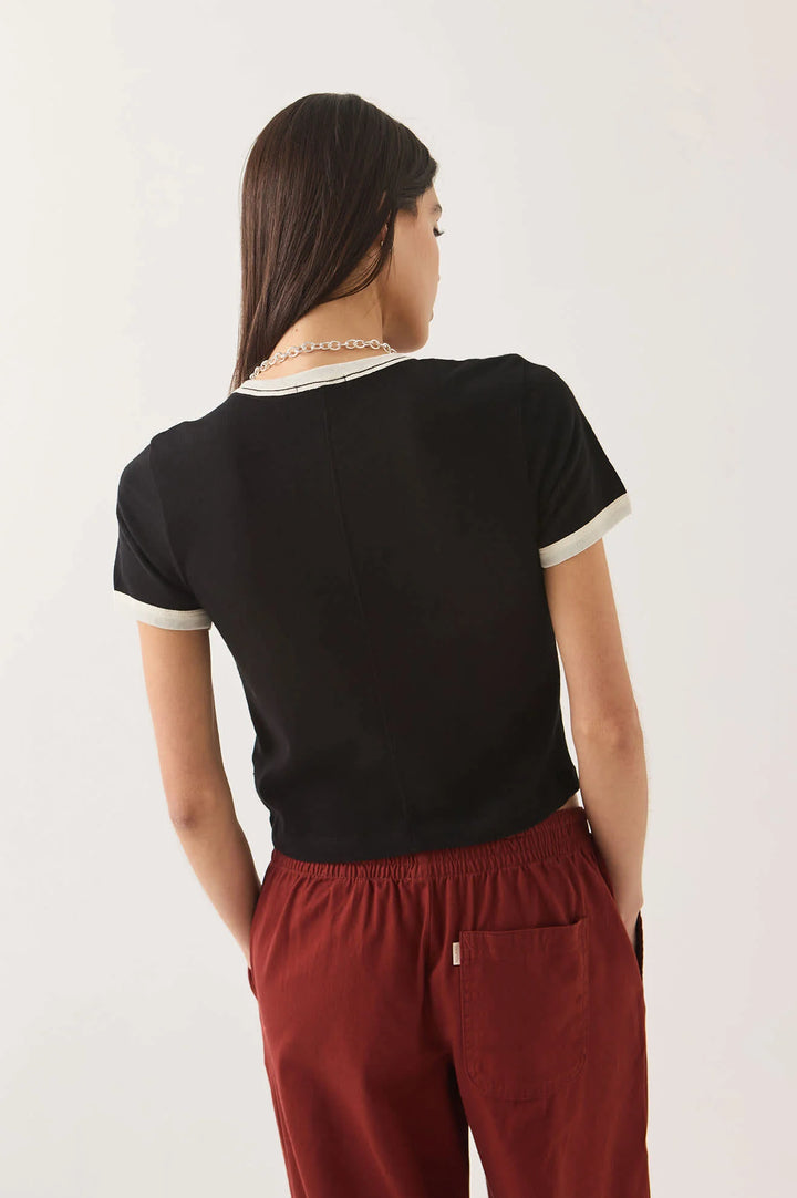 Brixton Women's Carefree Organic Garment Dye Ringer T-Shirt - Black/Off White - Sun Diego Boardshop