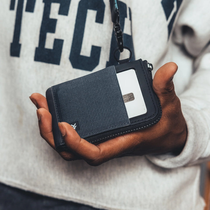 Thread Leather Zip Wallet - Black