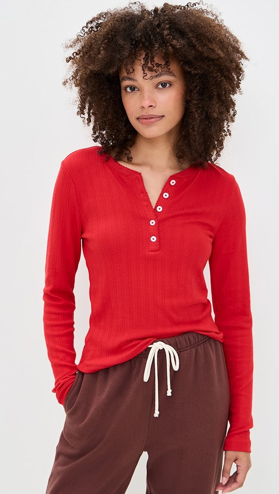 Z-Supply Holly Pointelle Long Sleeve Top - Festive Red