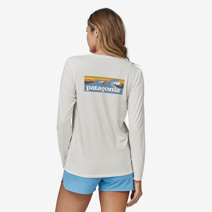 Patagonia Long-Sleeved Capilene Cool Daily Graphic Shirt - Waters - Boardshort Logo Light Plume Grey: White - Sun Diego Boardshop
