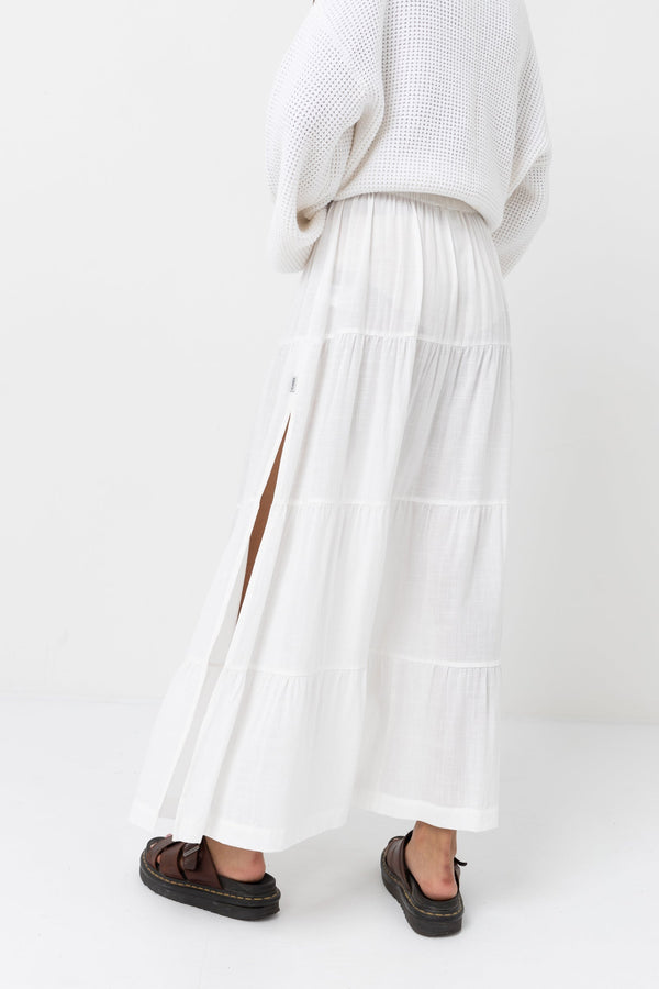 Rhythm Classic Tiered Maxi Skirt - WHITE - Sun Diego Boardshop
