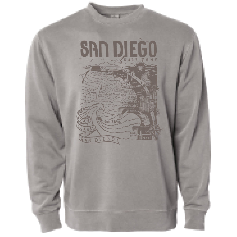 Sun Diego Women's SD Map Sweatshirt - Cement/Tonal - Sun Diego Boardshop