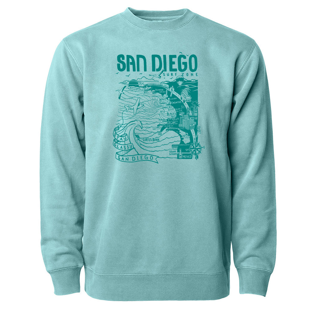 Sun Diego Women's SD Map Sweatshirt - Mint/Tonal - Sun Diego Boardshop