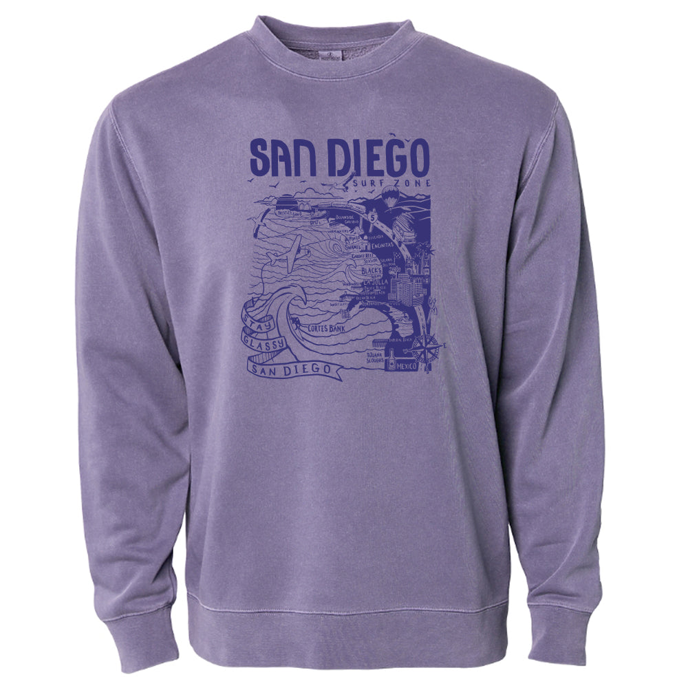 Sun Diego Women's SD Map Sweatshirt - Plum/Tonal - Sun Diego Boardshop
