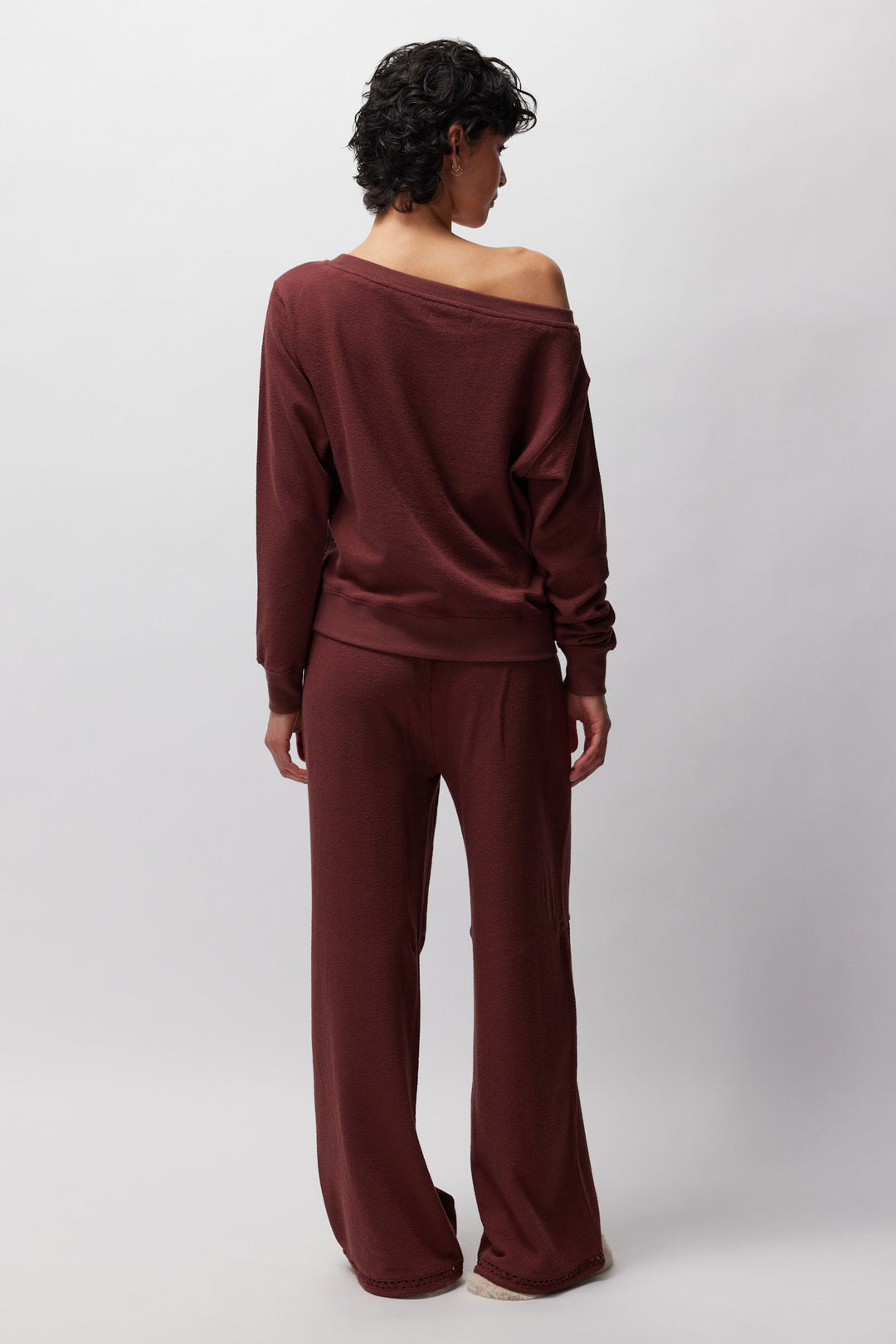 Spiritual Gangster Slub Rib Vida Off Shoulder Pullover - Washed Burgundy - Sun Diego Boardshop