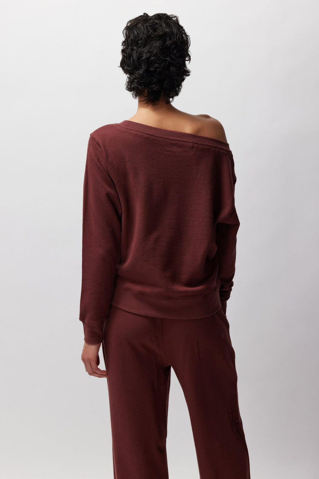 Spiritual Gangster Slub Rib Vida Off Shoulder Pullover - Washed Burgundy - Sun Diego Boardshop