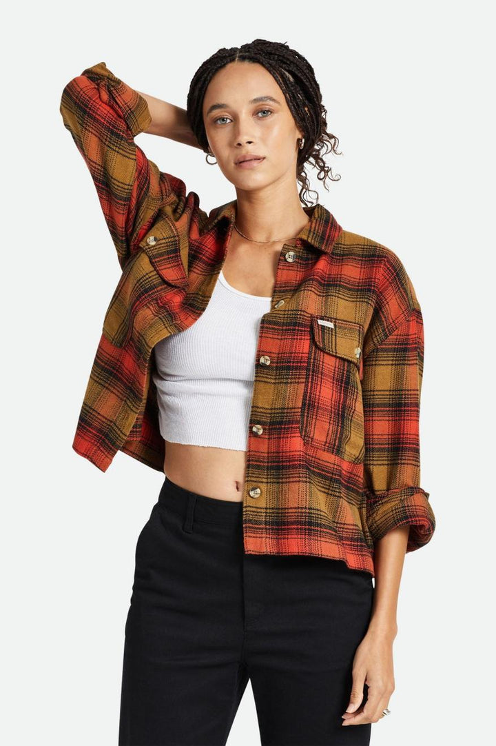 Brixton Bowery Women's L/S Flannel - Washed Copper/Barn Red - Sun Diego Boardshop