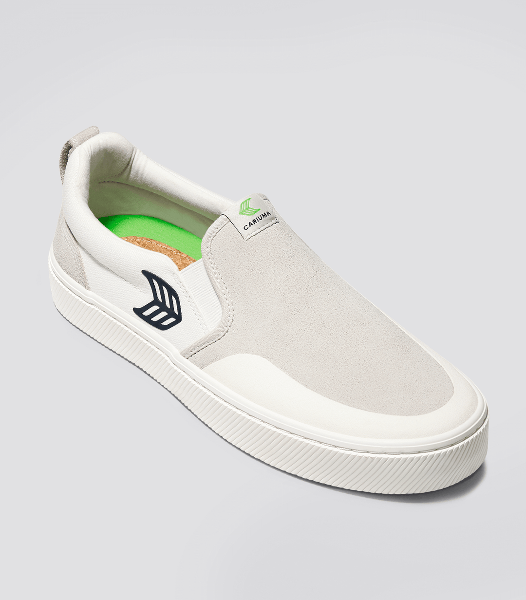 CARIUMA SLIP ON Skate PRO Off-White Canvas Vintage White Suede Black Logo Sneaker Men